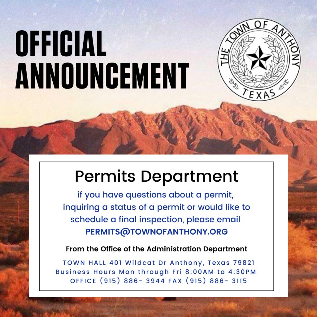 Permits Department – Town of Anthony, Texas