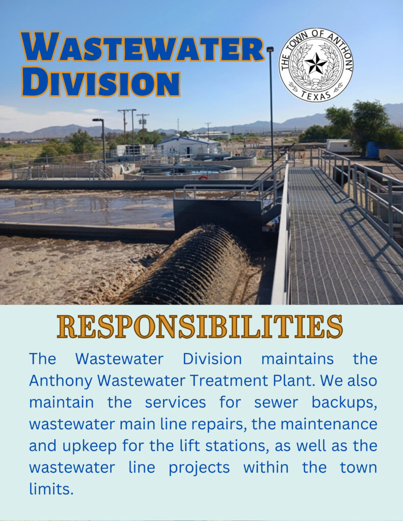 A poster with the words " wastewater division " and " responsibilities ".